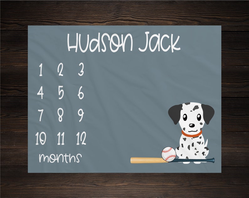 Sports Milestone Blanket, Puppy Dog Monthly Growth Tracker, Baseball Blanket, Baby Shower Gift, Personalized Baby Boy Gift, Watch Me Grow