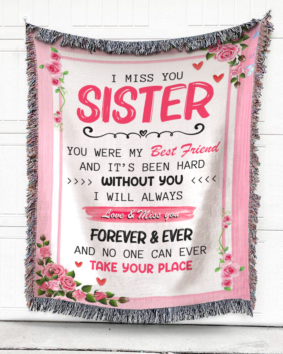 Woven Throw For Siblings Birthday Gift, I Miss You Sister, Cotton Blanket