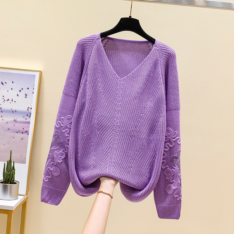 Spring new V-neck hollowed out loose women’s top long sleeve pan pattern thin knitted sweater trend alx