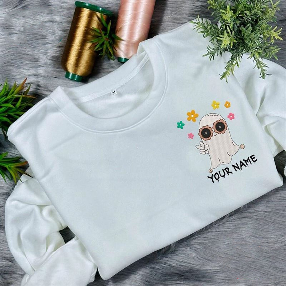 Boo Cute Halloween Embroidered Sweatshirt 2D Crewneck Sweatshirt All Over Print Sweatshirt For Women Sweatshirt For Men Sws4381