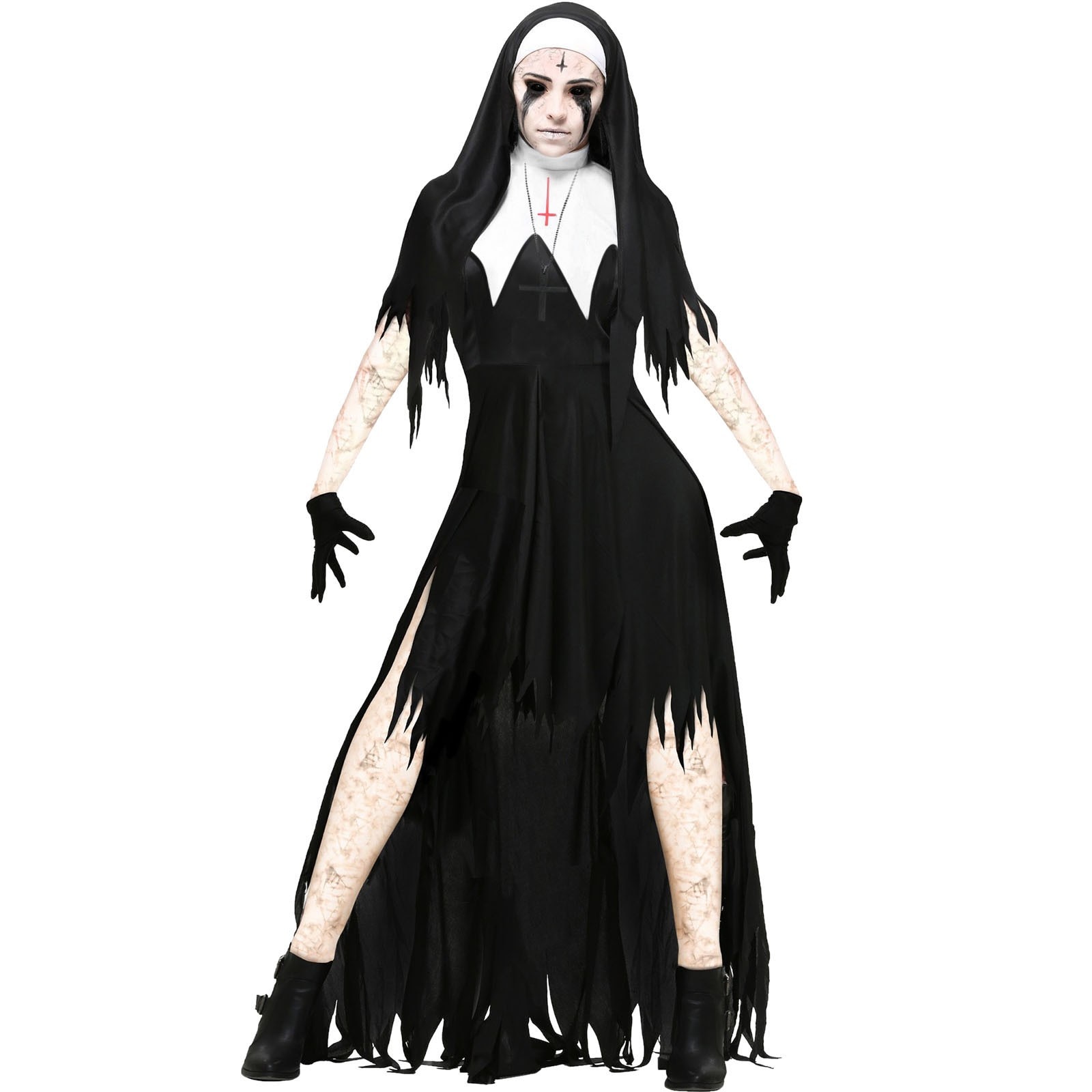 2021 Halloween Costumes Nun Cosplay Costume Women Black Vampire Fantasy Dress Terror Sister Party Disguise Female For Adults alx