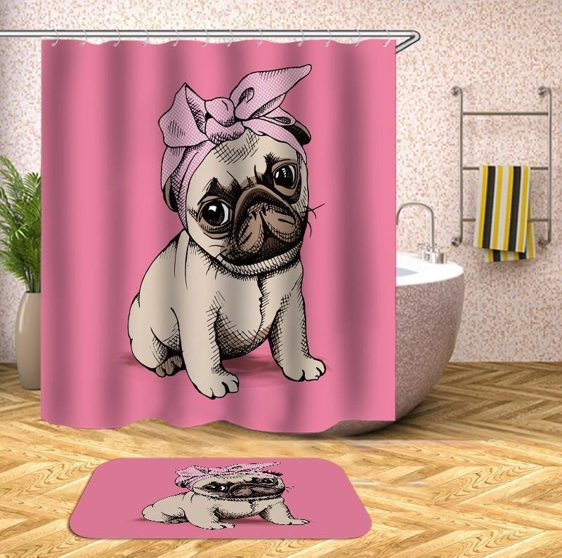 The Cute Dog In Pink Tones 3D Printed Shower Curtain Gift Home Decoration