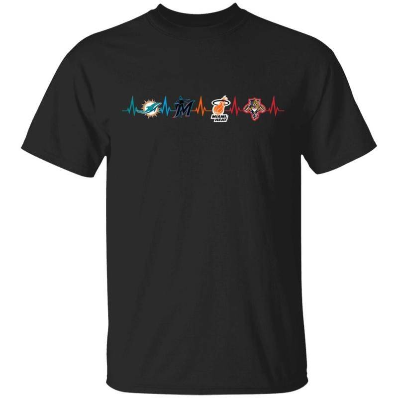 My Heart Beat Miami Dolphins Marlins Heat Panthers Shirt Cool Gift For Fans Ha09