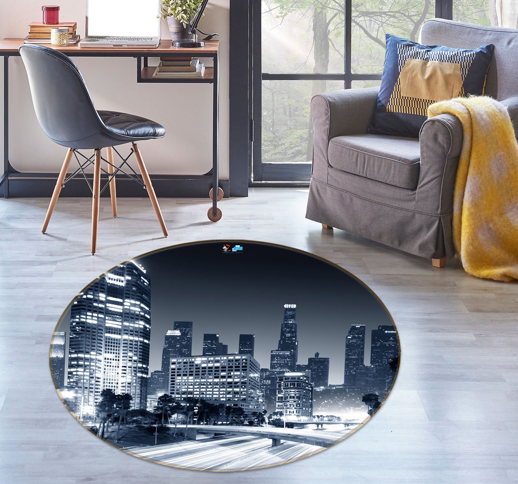 3D Black Ash City Building 72053 Round Rug – Round Carpet Home Decor