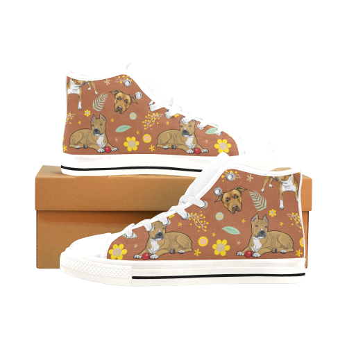 American Staffordshire Terrier Flower White Men’s Classic High Top Canvas Shoes /Large Size