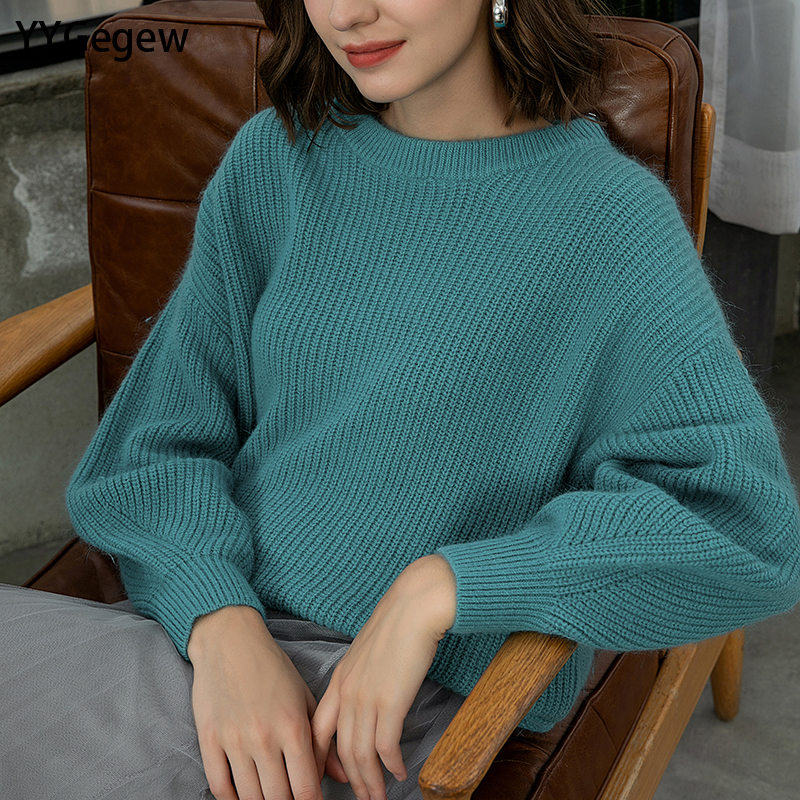 YYGegew Loose Knitted Cashmere Sweaters Women 2021 New Winter Loose Solid Female Pullovers Warm Basic Knitwear Jumper alx