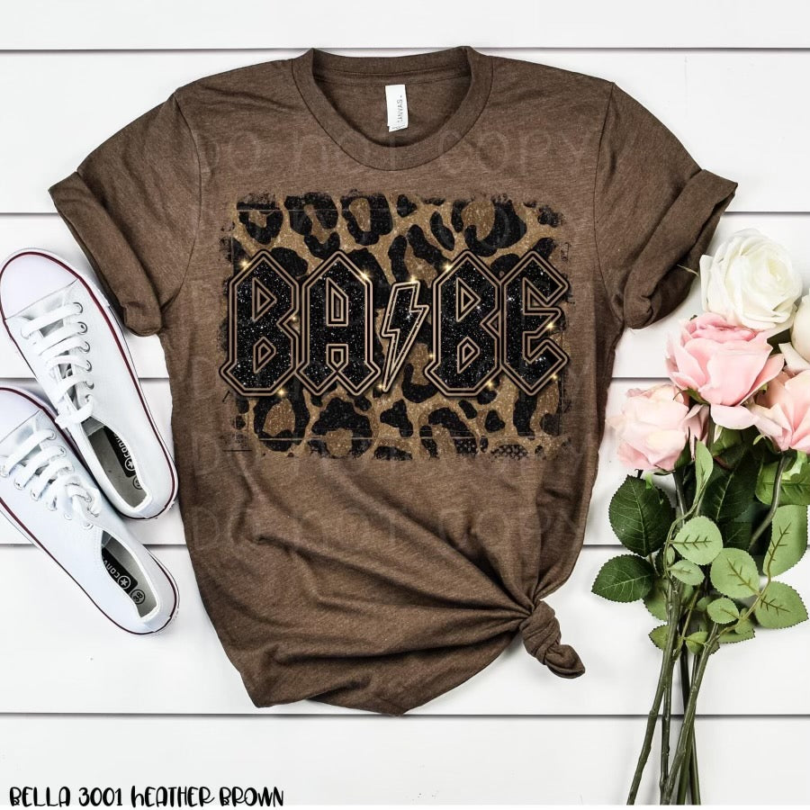 Babe. Leopard. Graphic Tee Long Sleeve Crew Or Hoodie