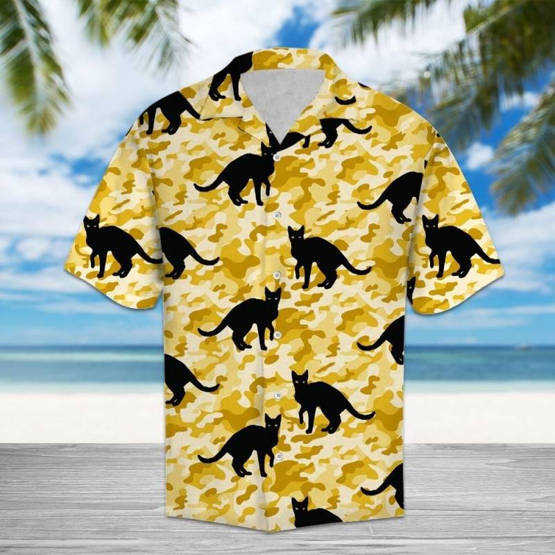 Artsyhomes Black Cat Camo Hawaiian Ha64918