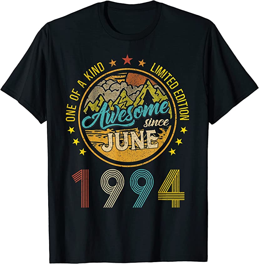 27 Years Old 27th Birthday Decoration June 1994 Vintage T-Shirt