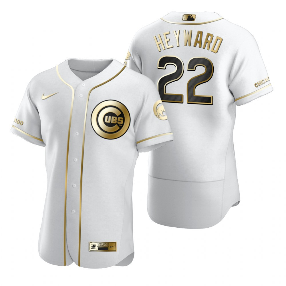 Chicago Cubs #22 Jason Heyward MLB Golden Brandedition White Jersey Gift For Cubs Fans