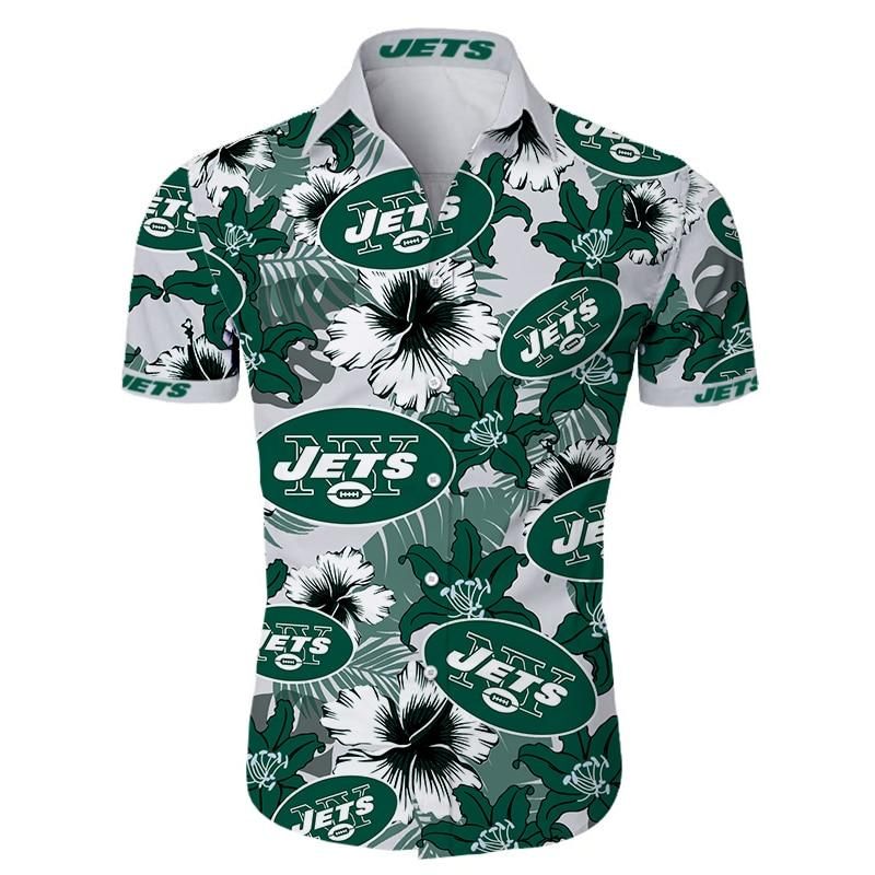 New York Jets Hawaiian Shirt Tropical Flower Short Sleeve Slim Fit Body