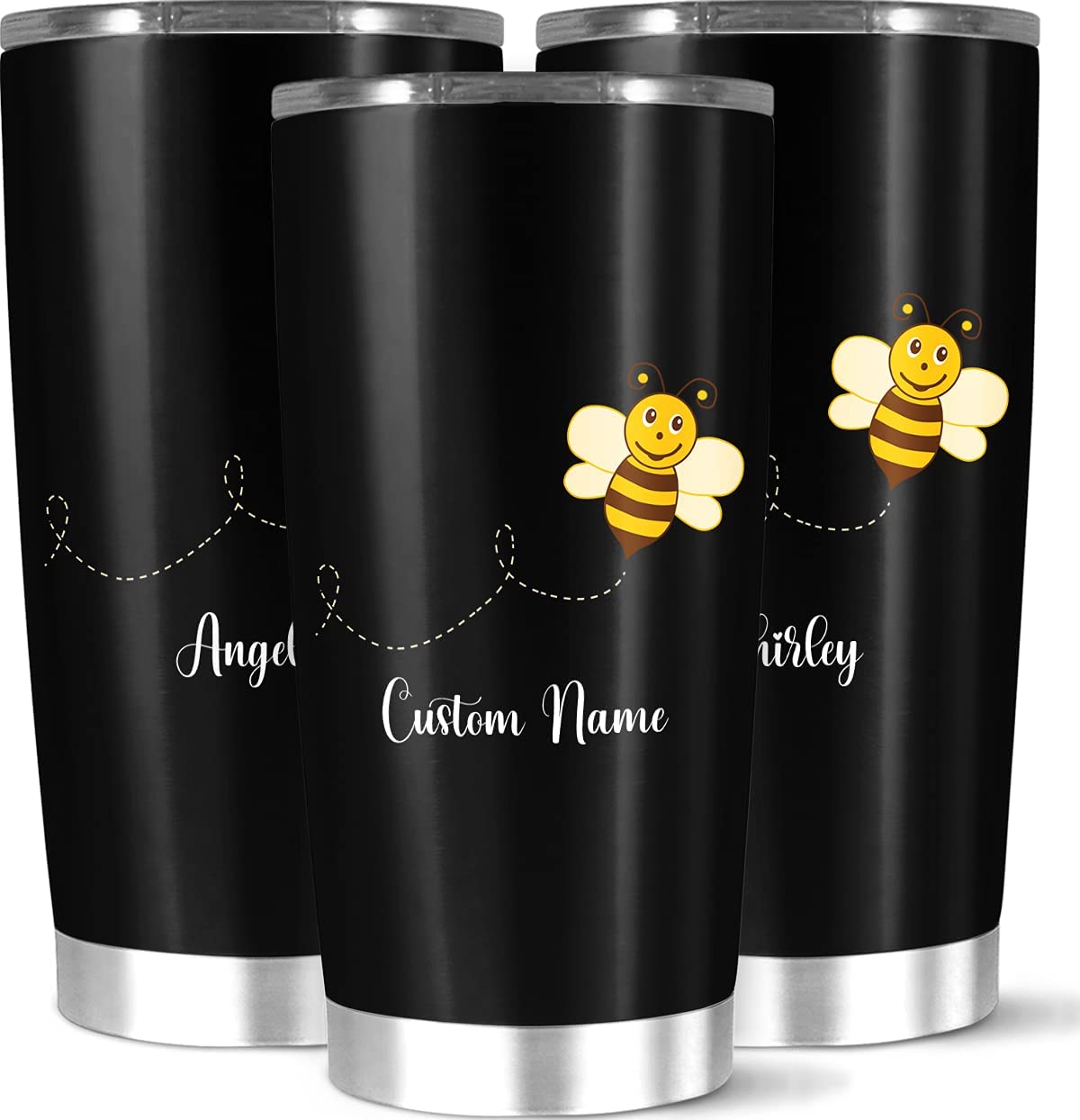 Personalized Stainless Steel Vacuum Insulated Coffee Tumbler, Little Pretty Honey Bee, Best Occasion Gift, Cute Basic Customized Bee Hot Cold Cup, Name Custom, 20 Or 30 Oz White, 20, 30Oz