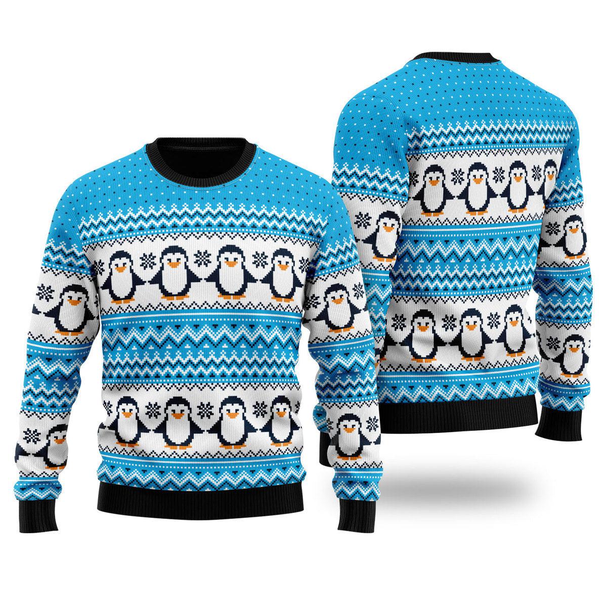 Blue Penguins Xmas Pattern Ugly Christmas Sweater | For Men & Women | Uh2087