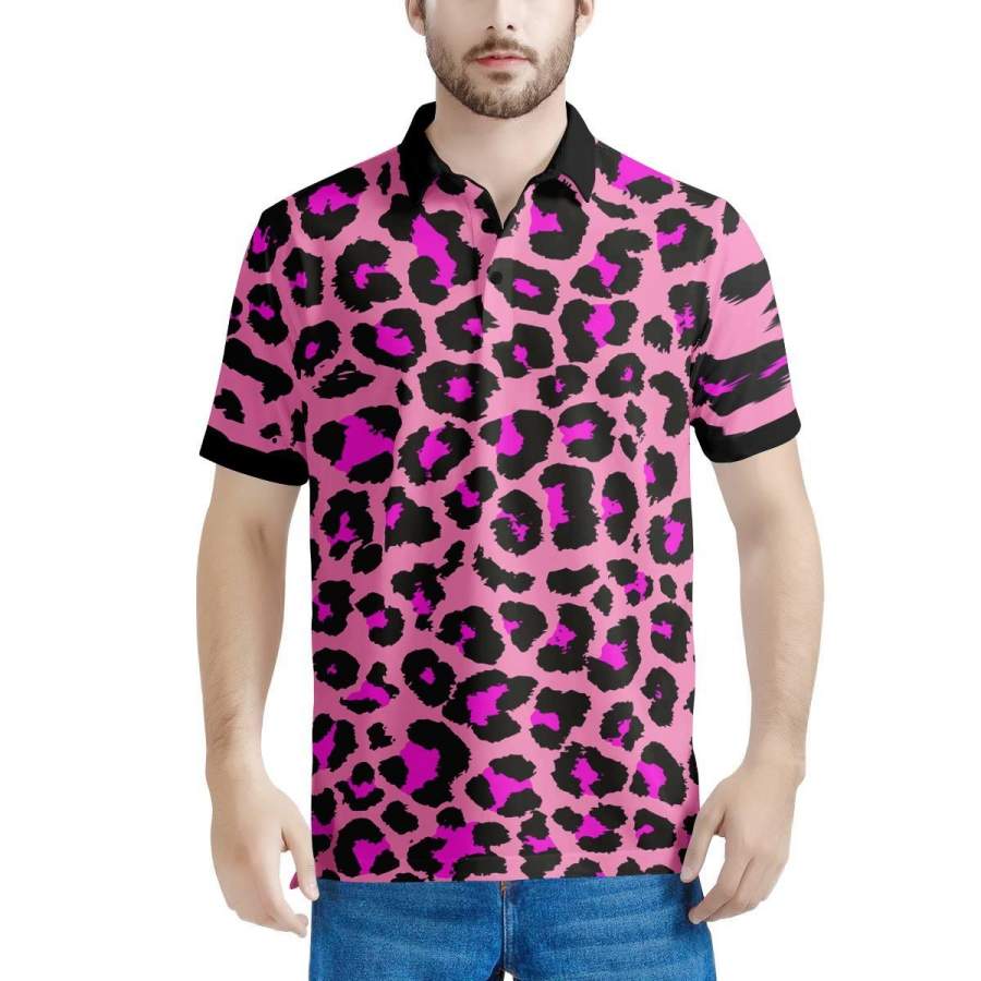 Pink Cheetah Leopard Men’s Polo Shirts