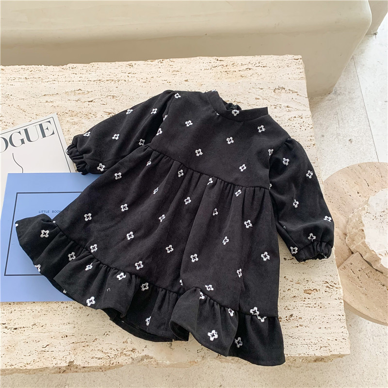 3581C Girls’ Velvet Dress 2022 Winter New Korean Treasure Embroidered Girl’s Dress Plus Velvet Padded Dress Princess Dress alx