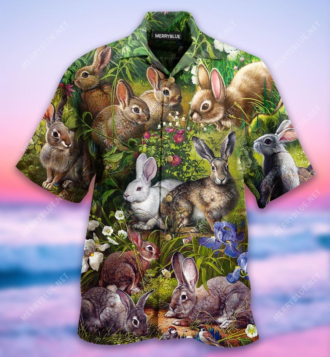 Rabbit Garden Aloha Hawaiian Shirt Colorful Short Sleeve Summer Beach Casual Shirt For Men And Women