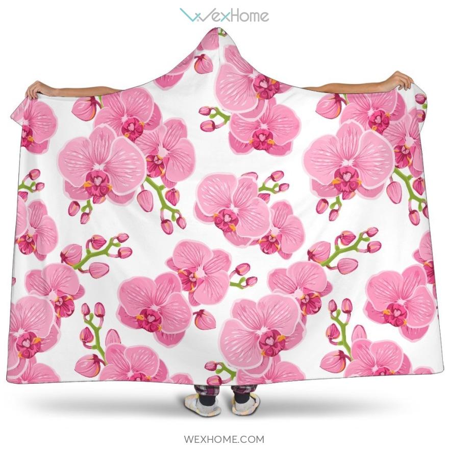 Pink Purple Orchid Pattern Background Hooded Blanket