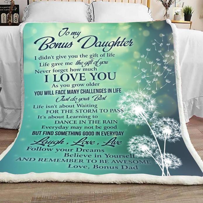 To My Bonus Daughter Blanket From Bonus Dad Fleece Blanket