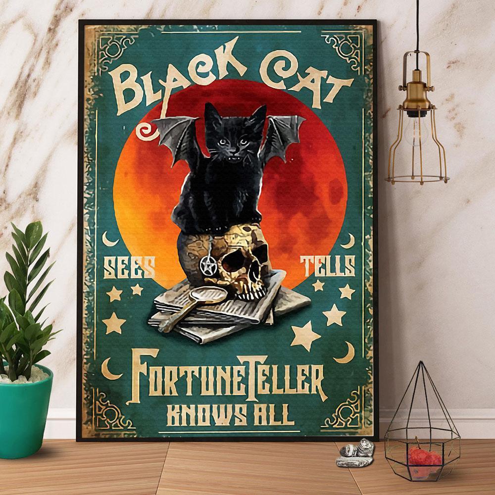 Black Cat Skull Sees Tells Fortuneteller Knows All Halloween Gift Paper Poster No Frame Matte Canvas, Wall Decor Visual Art Wall Decor