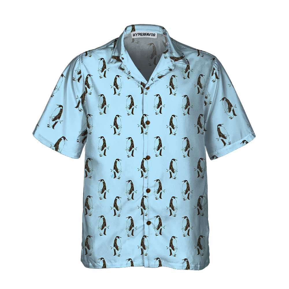 Penguin And Fish Seamless Pattern Hawaiian Shirt, Cool Penguin Shirt For Men, Penguin Themed Gift Idea