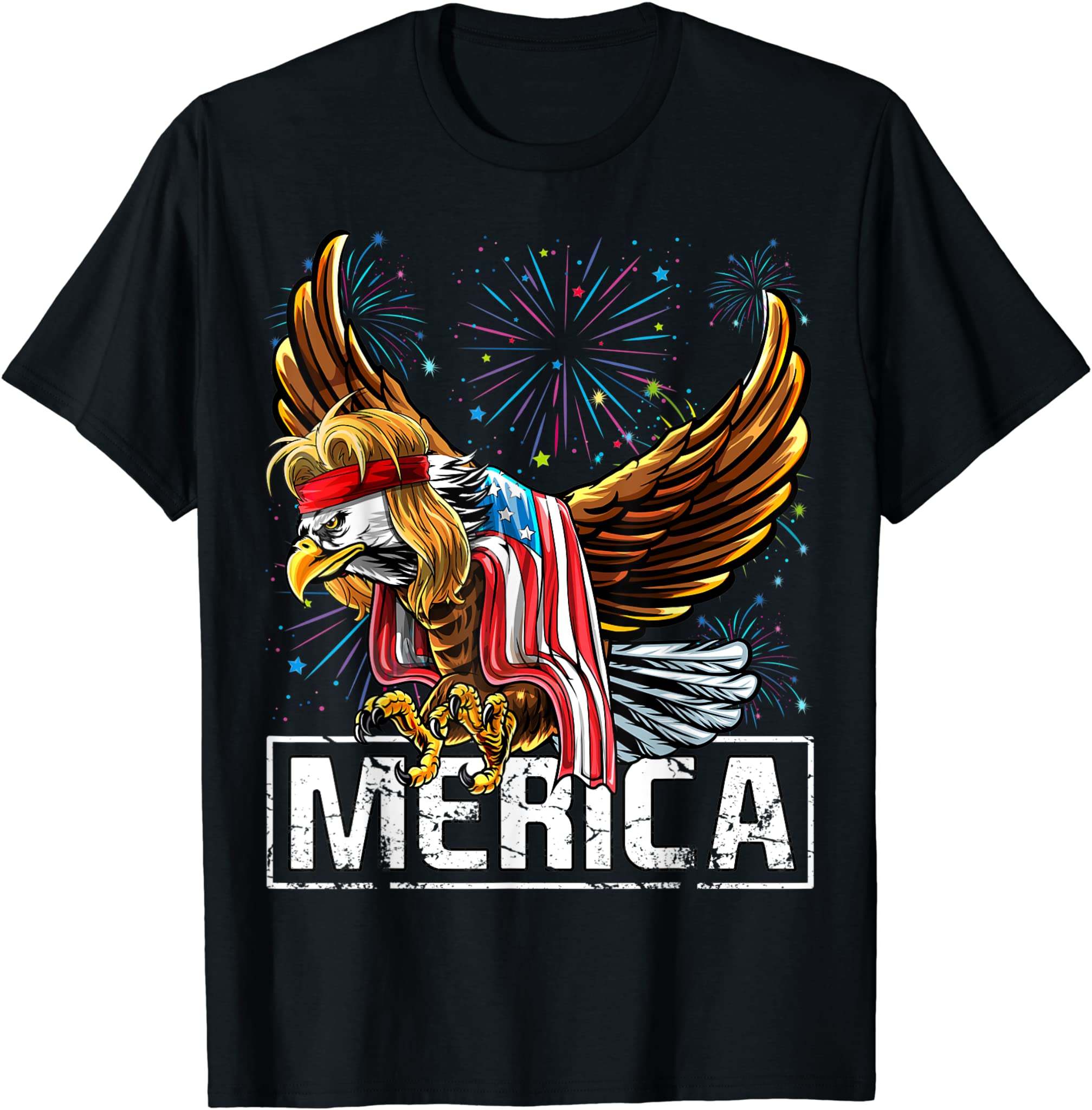 Merica Bald Eagle Mullet 4th of July American Flag Patriotic T-Shirt