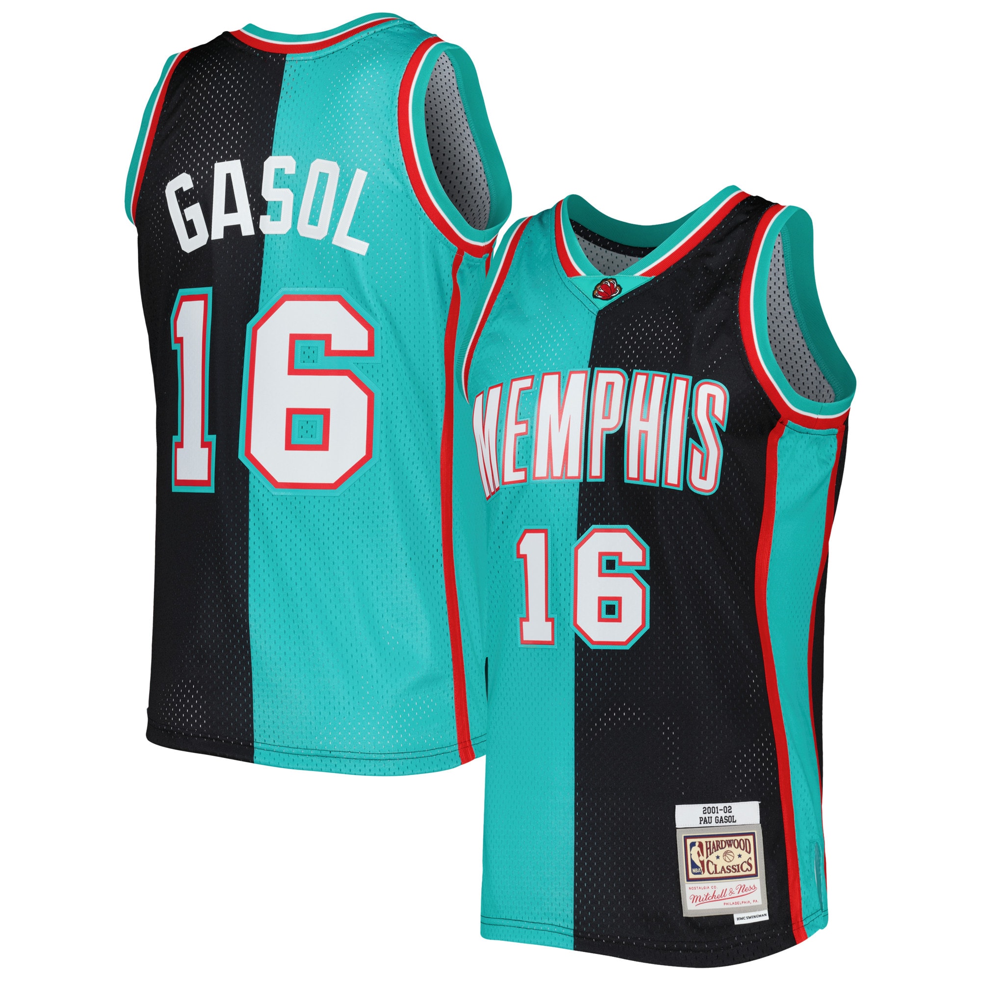 Pau Gasol Memphis Grizzlies Mitchell & Ness Hardwood Classics 2001/02 Split Swingman Jersey – Black/Turquoise