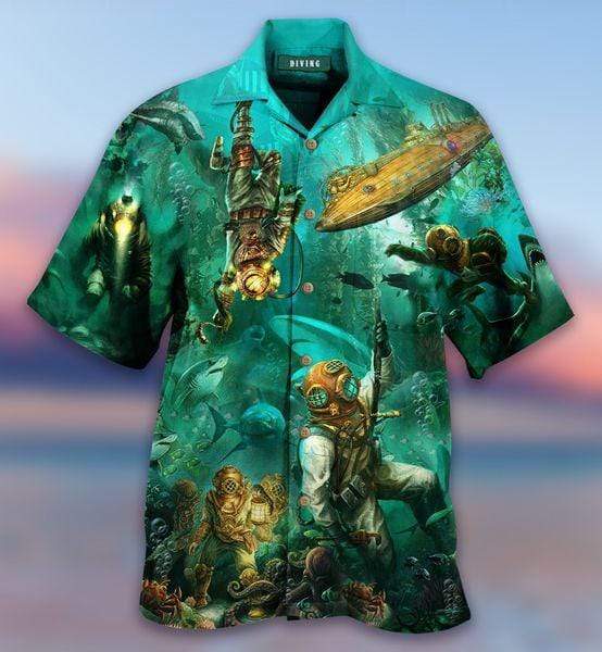 Amazing Scuba Diving Don’t Fear Death Fear  Hawaiian Shirt | Unisex | Full Size | Adult | Colorful | HW2290