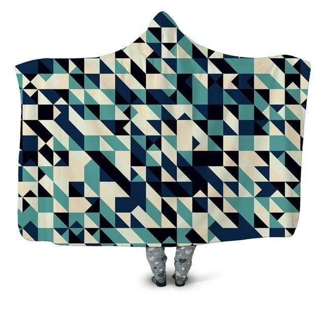 Blue Geometric Pattern Blanket Hoodie Corethermax