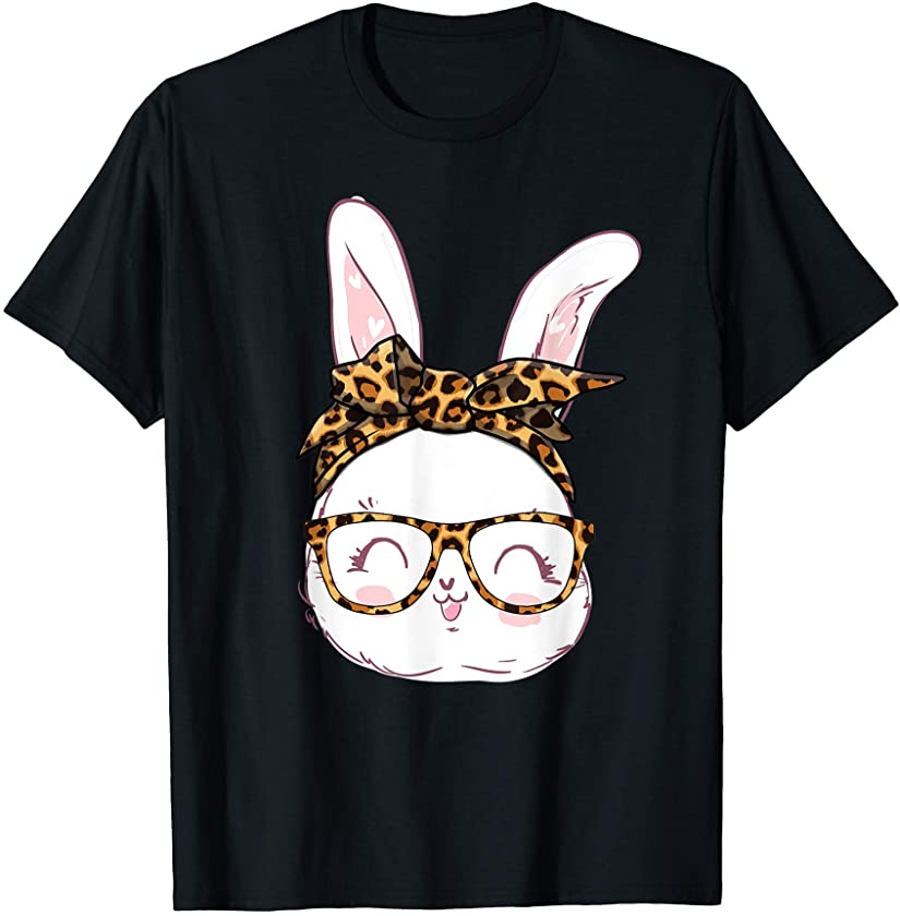 Bunny Glasses Leopard Print Bandana Funny Easter Eggs T-Shirt