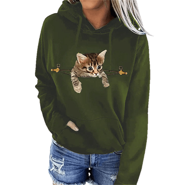 Autumn Winter Oversized Sweatshirts Hoodies Women Funny Cat 3D Print Long Sleeve Hooded Pullover Ladies Fashion Loose Hoodies alx