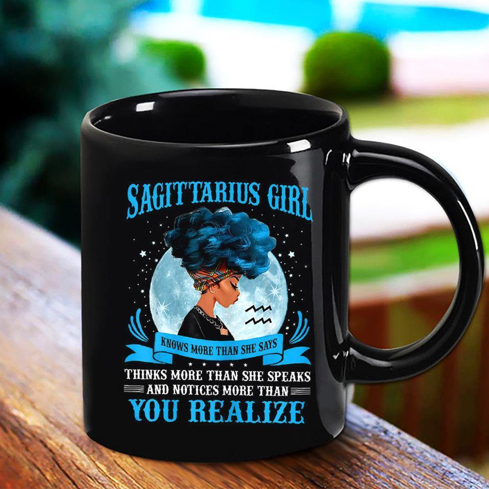 Sagittarius Black Girl Knows More Than Says Notice More Than You Realize Great Gift For Black Girl Black Mug