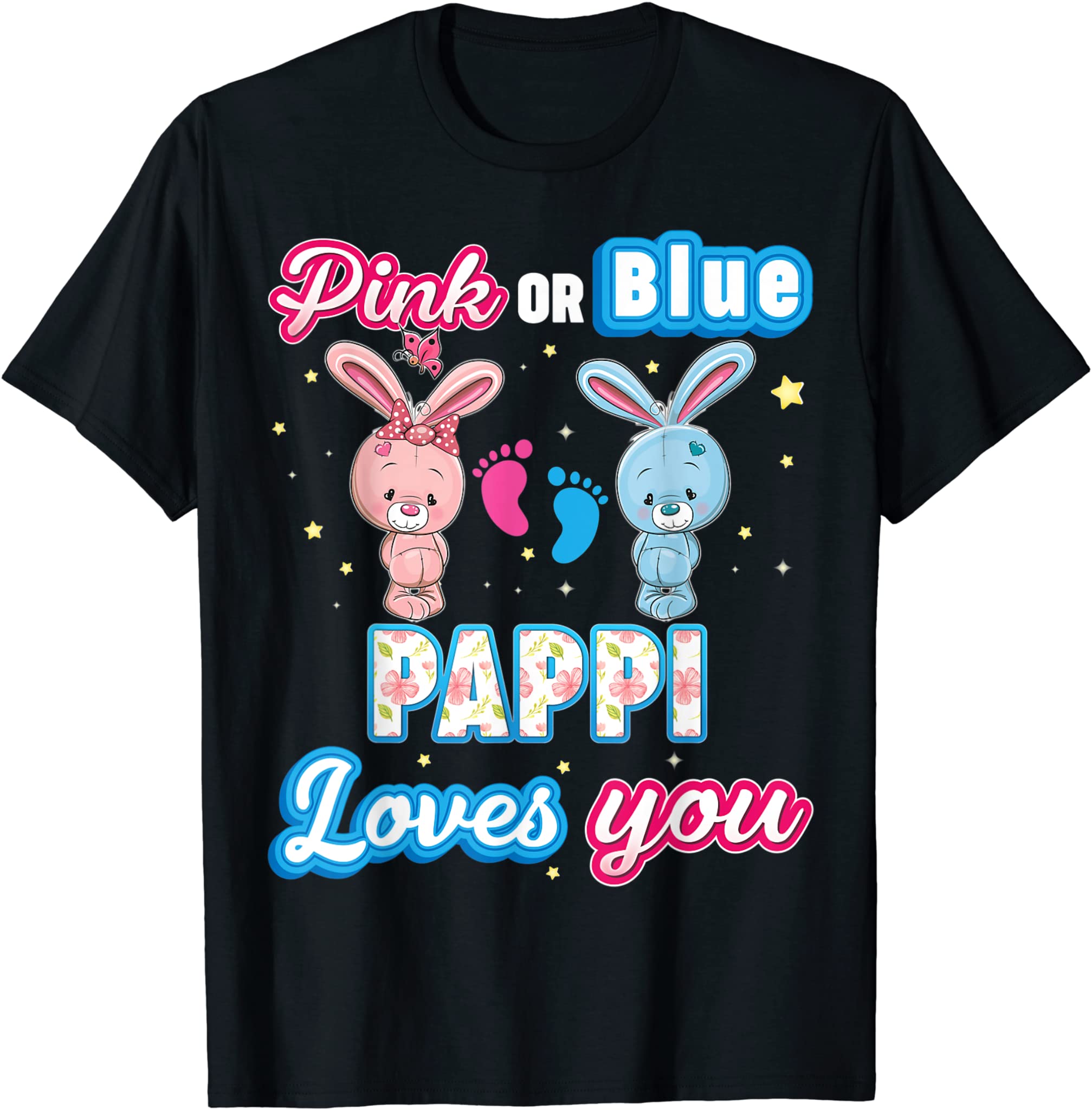 Pink Or Blue Pappi Loves You Gender Reveal Baby Father Day T-Shirt