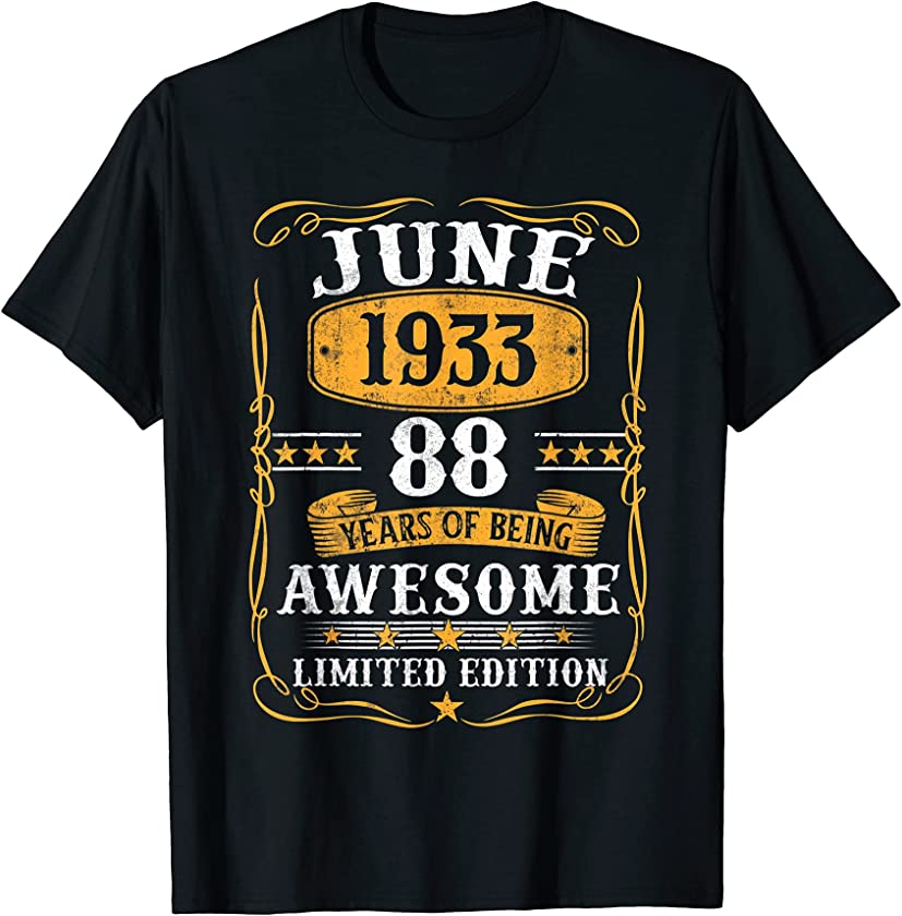 88 Years Old Gifts Vintage June 1933 88Th Birthday Gift T-Shirt