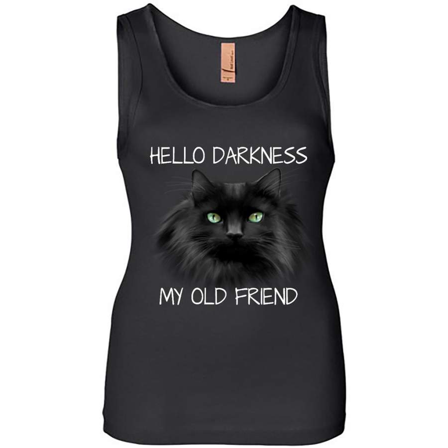 Black Cat Hello Darkness My Old Friend, Cat Lover Kitten – Womens Jersey Tank