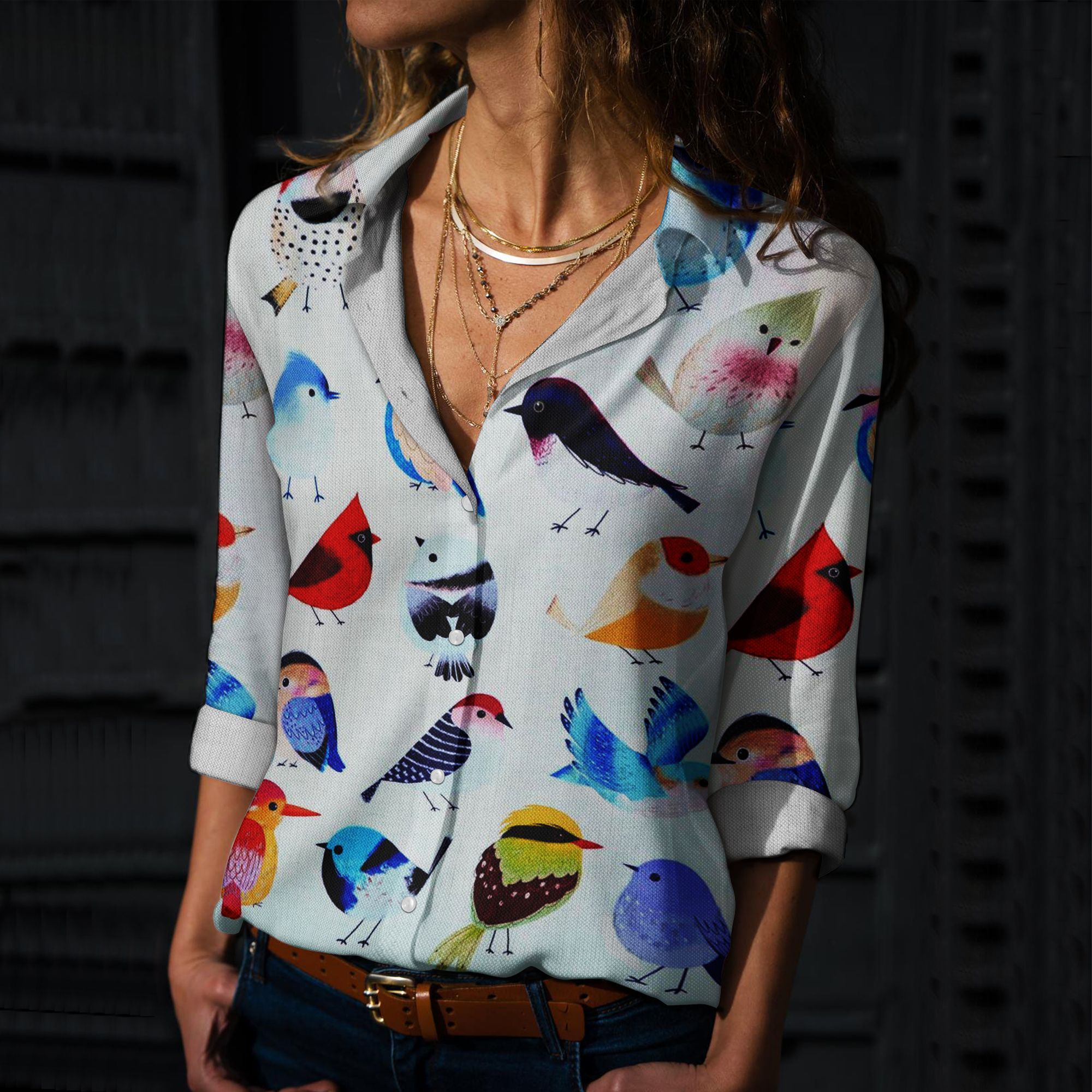 Colorful Birds Cotton And Linen Casual Shirt, Bird Casual Shirt