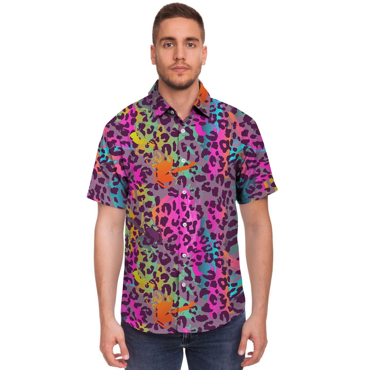 Colorful Leopard Men’S Short Sleeve Shirt