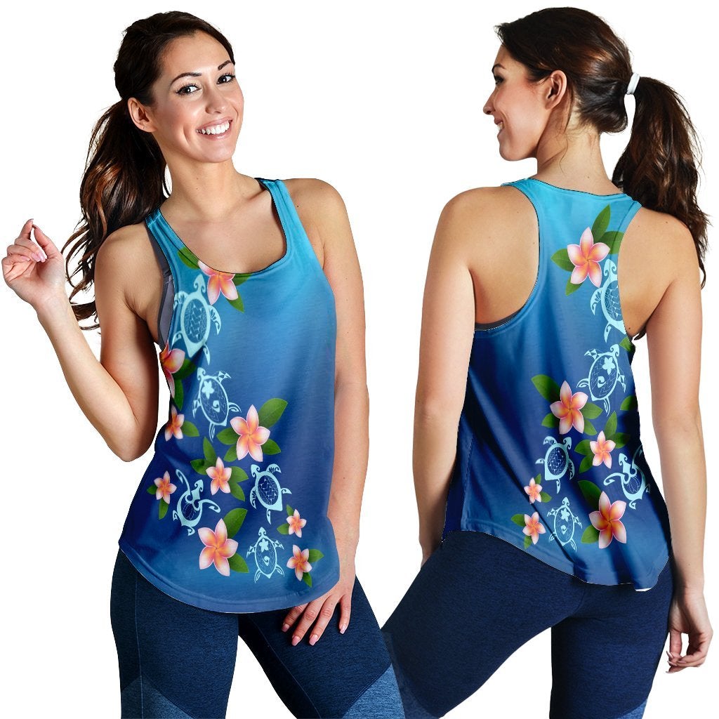 Hawaii Tuttle And Plumeria Flower In The Sea Polynesian Racerback Tank Ah Ha41411