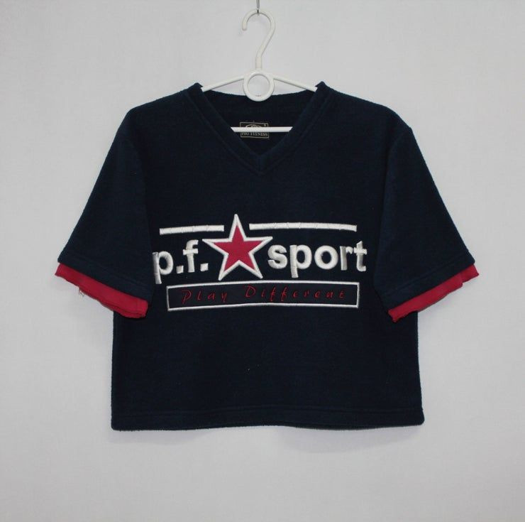 C Vintage 90S Navy Blue Short Crop Fleece Shirt