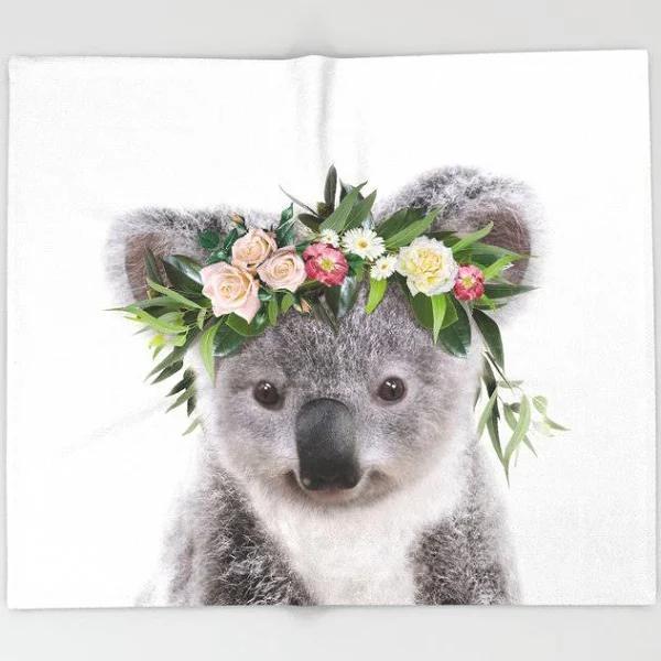 Throw Blanket | Baby Koala With Flower Crown, Baby Animals Art Print By Synplus By Synplus –