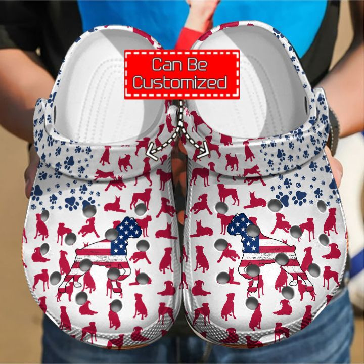 Animal Print – Boxer Dog American Flag Clog Shoes For Men And Women