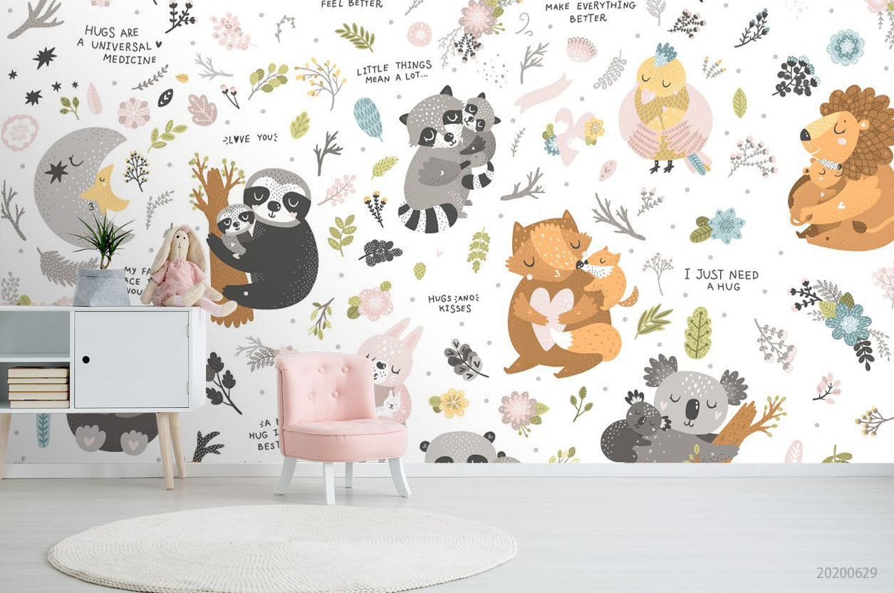 3D Cartoon Animal Branch Wall Mural Wallpaper A334 Lqh