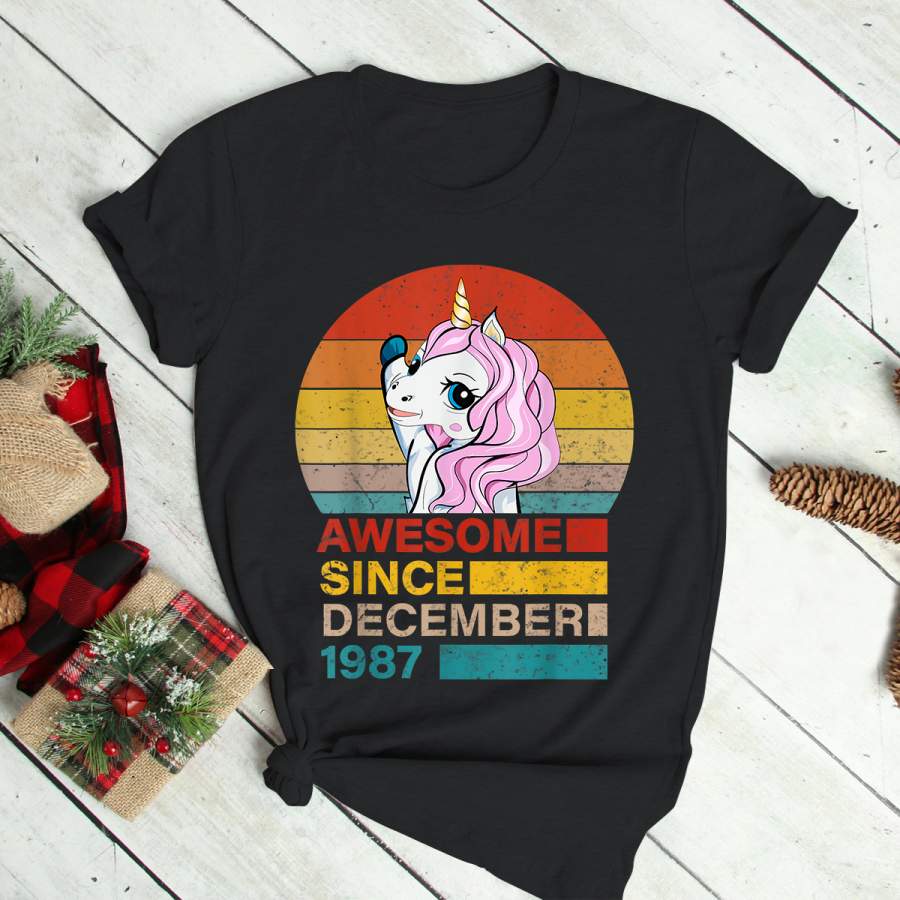 Awesome Since December 1987 Unicorn 33 year old birthday T-Shirt