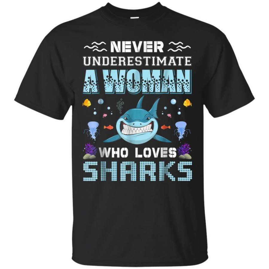 AGR Never Underestimate A Woman Who Loves Sharks Jaq T-shirt