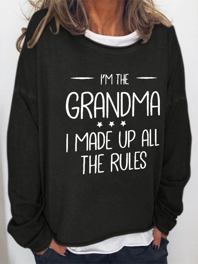 Women Grandma’S Funny Text Print Round Neck Long Sleeve Top