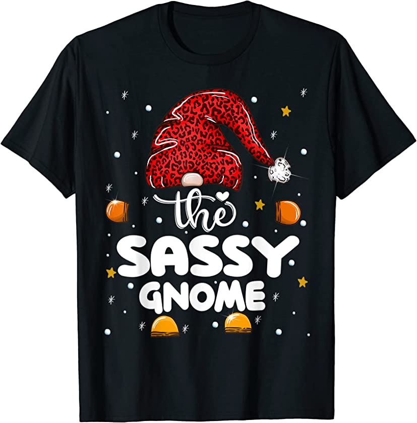 Sassy Gnome Leopard Family Matching Christmas Party Pajama T-Shirt