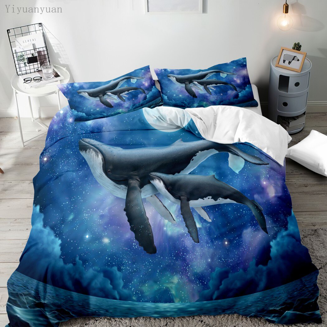 Flying Whale Bedding Set 3D Digital Printing Duvet Cover Set Cartoon Bed Single Cover