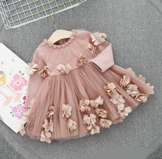 2019 New Baby Toddler Lace Flower Girls Princess Dress Birthday Kids Party Wedding Dress For Girl Long Sleeve Children’s Clothes alx