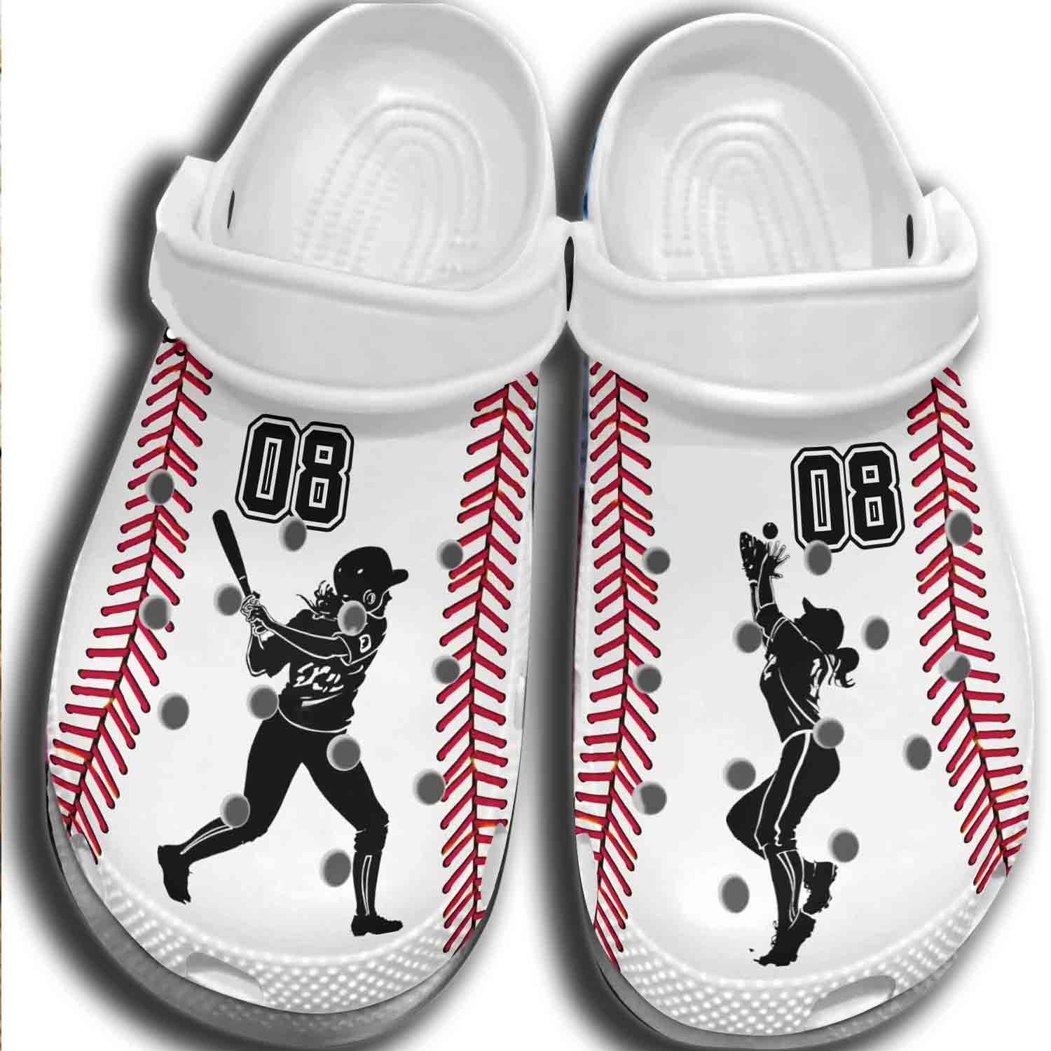 Baseball Girl Batter Player Outdoor Crocss Shoes Clogs Custom Number Birthday Gifts For Daughter