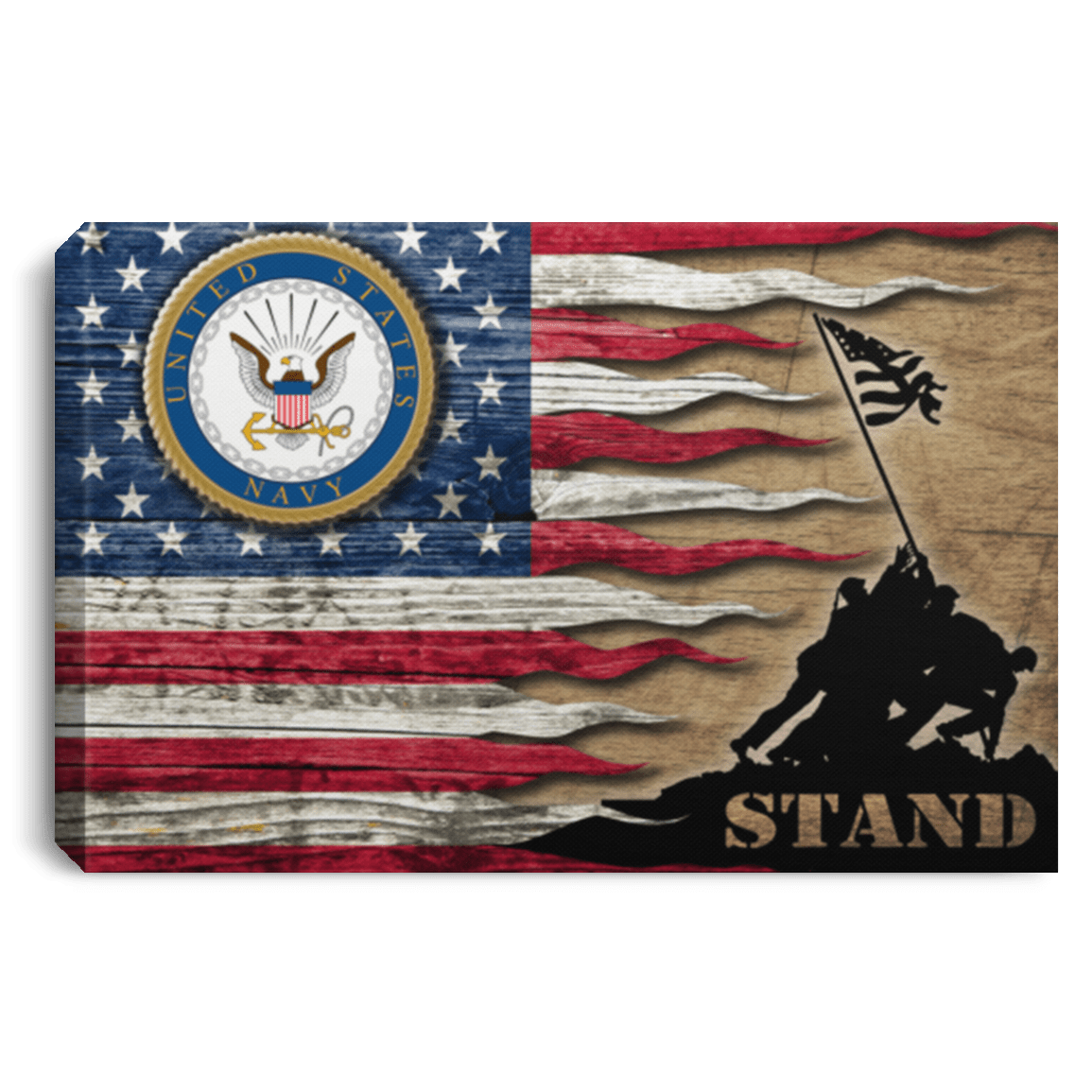 Us Navy Stand For The Flag 18X12 Inches Landscape Canvas .75In Frame