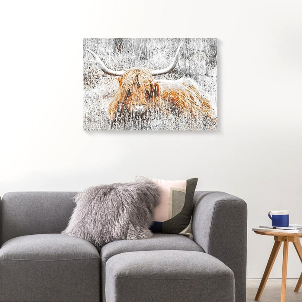 Canvas Prints Orange Highland Castle Lying Full Printing Animal Wall Art Canvas Home Decor Canvas